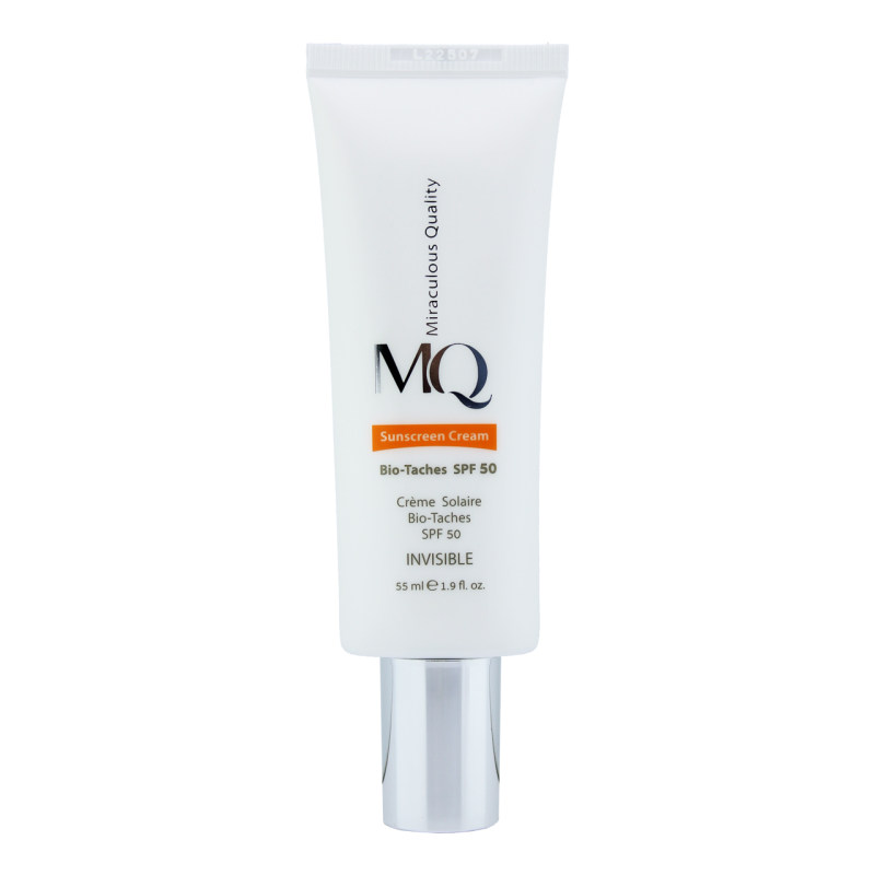 کرم ضد آفتاب و ضد لک بی رنگ ام کیو SPF 50 مدل BIO TACHES بایو تچ 55 میلی لیتر