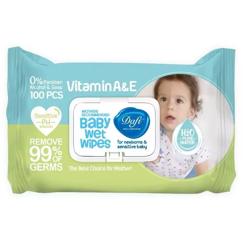 دستمال مرطوب پاک کننده کودک دافی مدل اکسترا بسته سبز 100 عددی