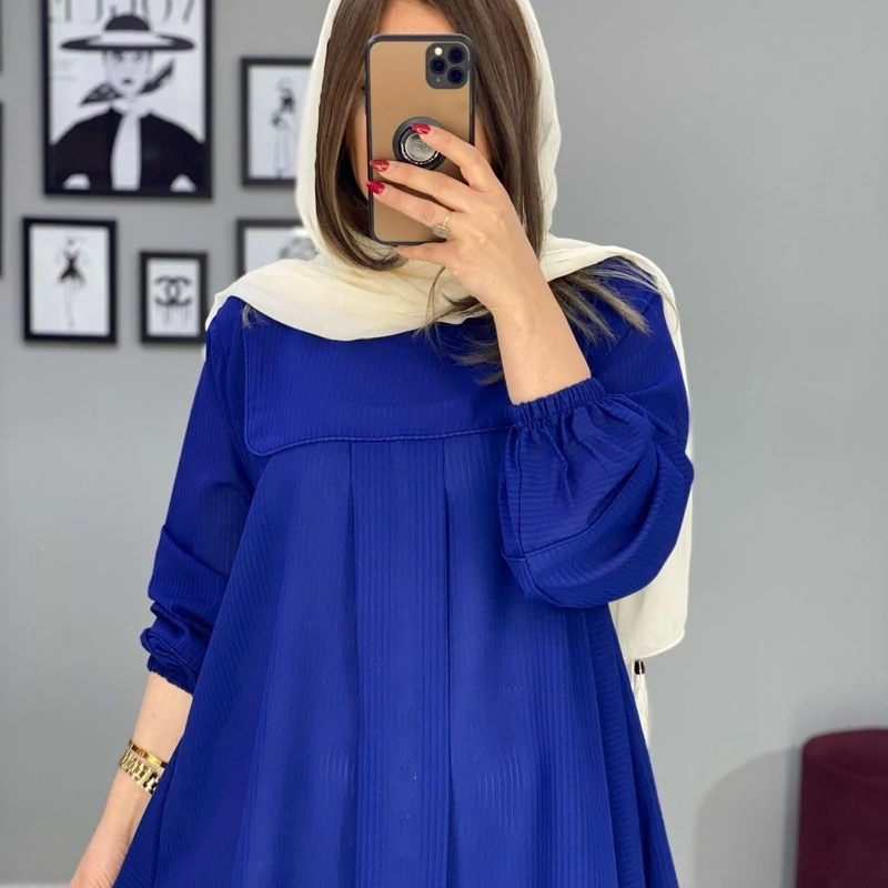 مانتو شومیز بلند کرپ حریر میله ای اعلا