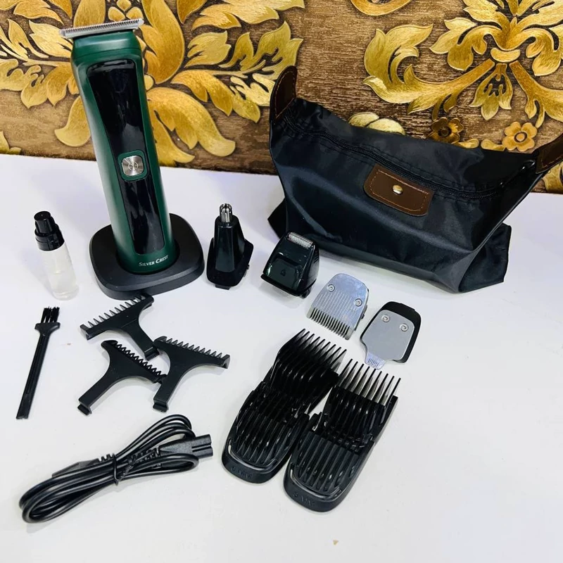 ست ماشین اصلاح اقایون سیلور کرست برند آلمان شارژی و بی سیم 5 کاره(ماشین اصلاح-خطزن-شیور-موزن گوش و بینی -خط زن کوچک)