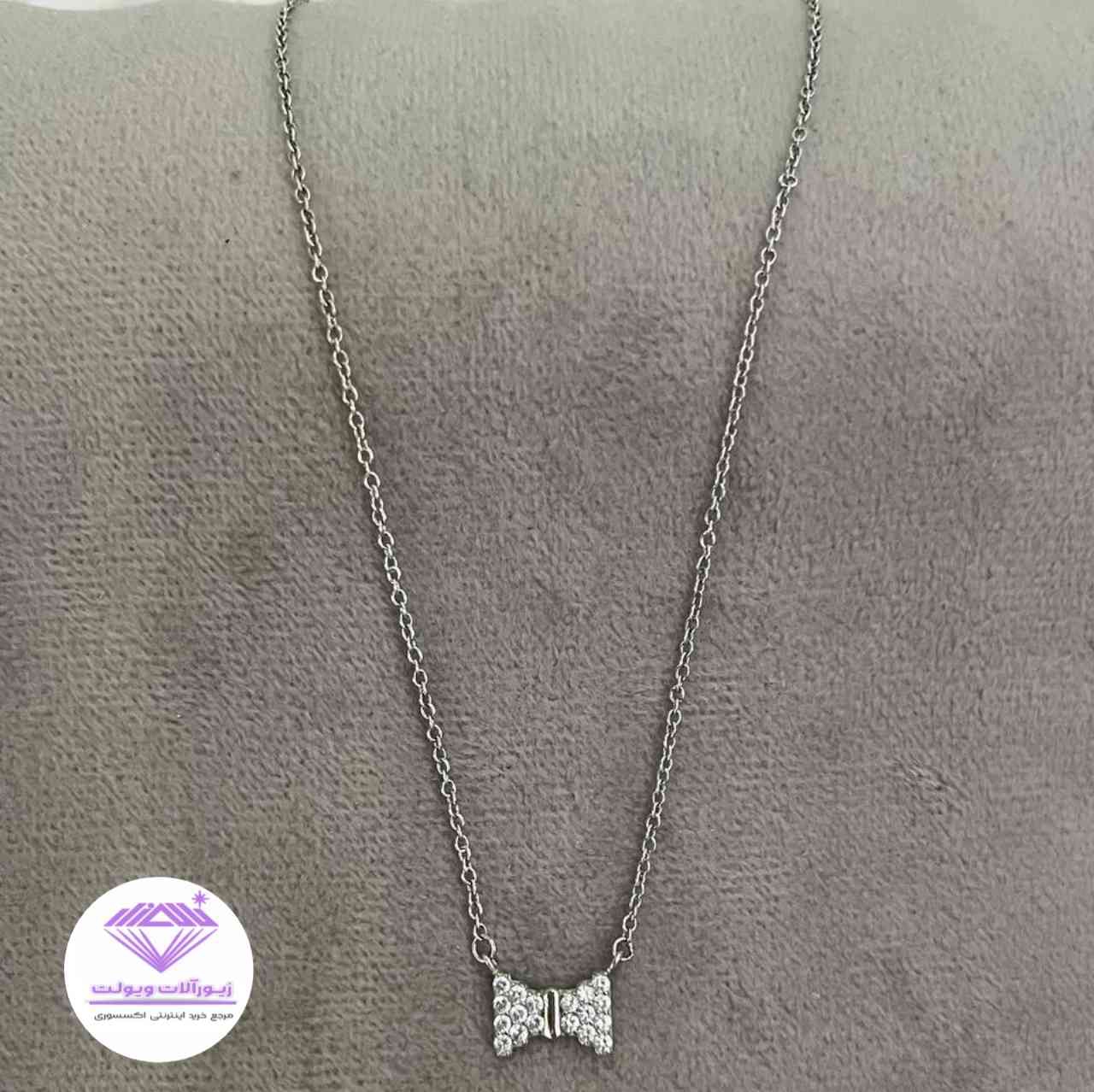 گردنبند دخترانه نقره مدل پاپیون | کد 08