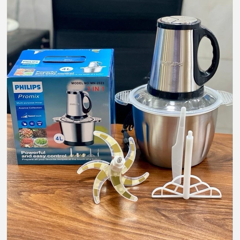 خردکن فیلیپس 4 لیتری- 6 تیغه تیتانیوم طلایی- کاسه استیل 3000W وات مدل PROMIX