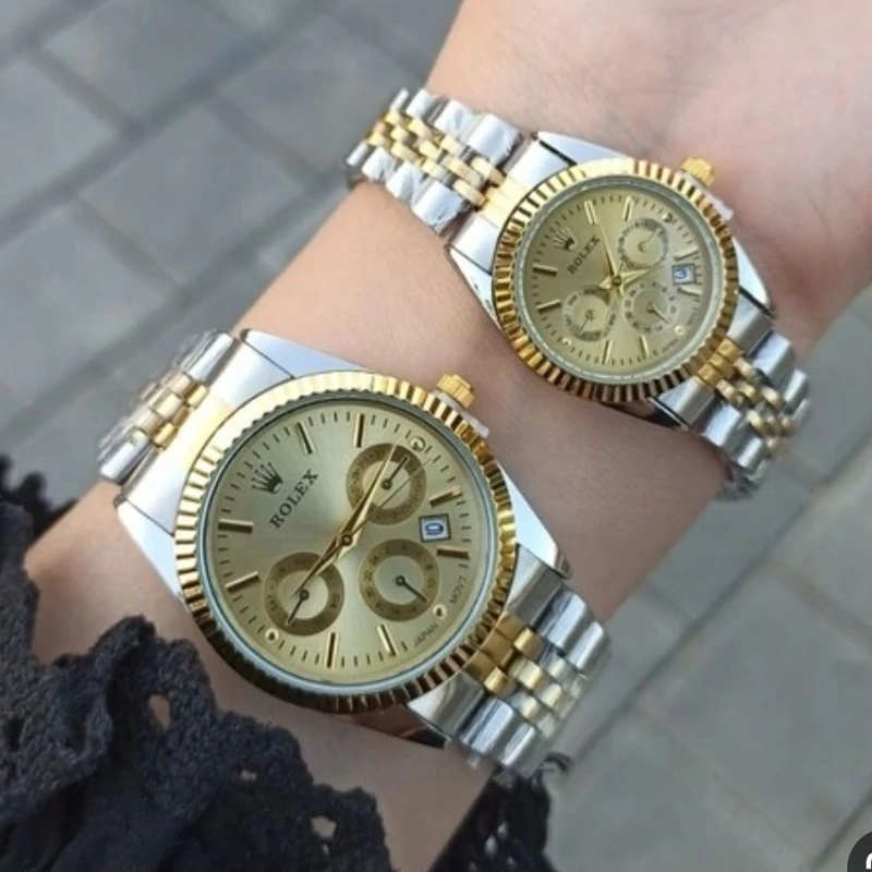 ساعت مردانه رولکس طرح سه موتوره صفحه طلایی