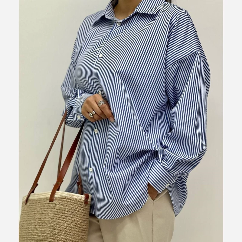 شومیز مانتویی زنانه راه راه اسپرت مانتو تابستانه زنانه خنک 