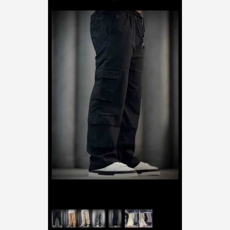 شلوار اسلش کارگو دم پا گت دار  مشکی پا ر چه نیل