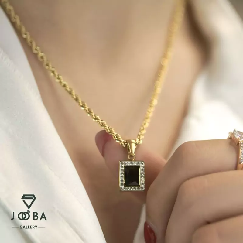 گردنبند آویز سنگ مشکی ژوپینگ