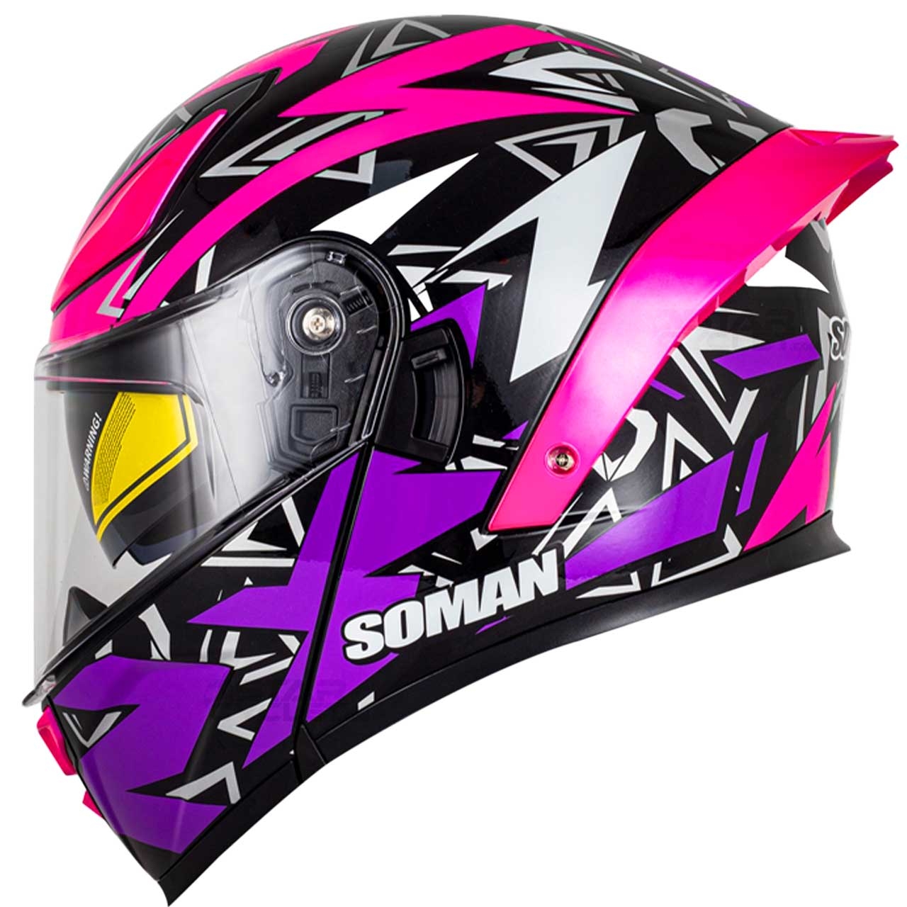 کلاه کاسکت فک متحرک SOMAN مدل F2 GLOSS-BLACK-PURPLE-PINK-SPIDER