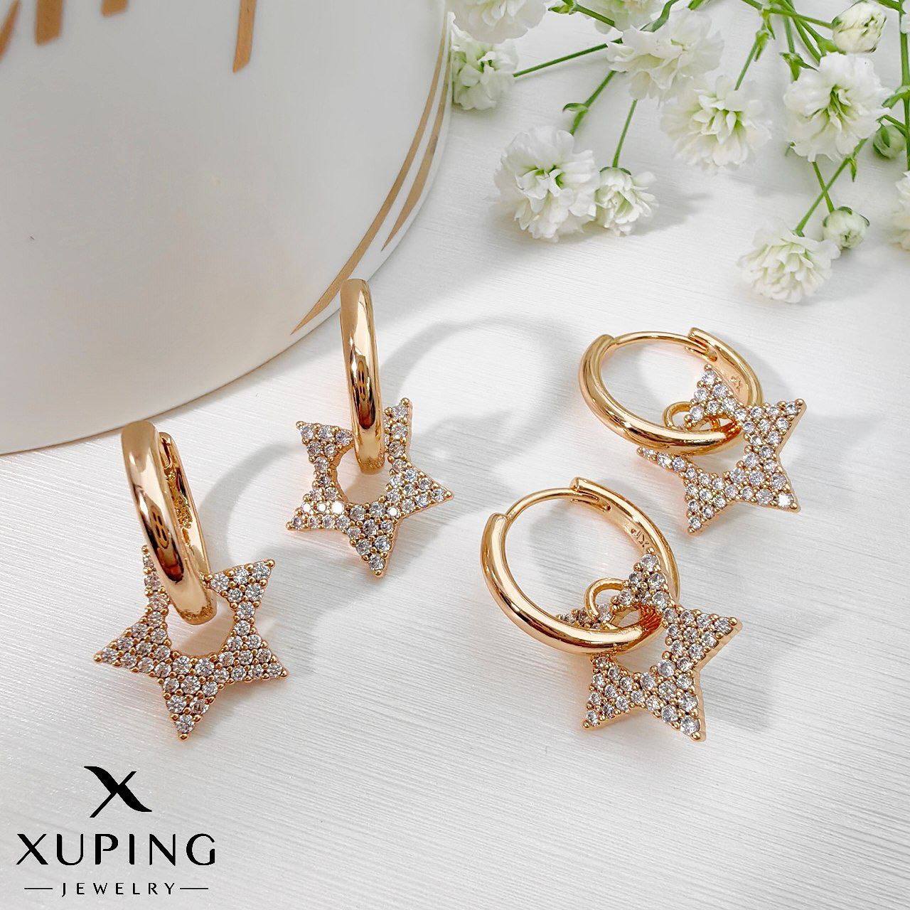 گوشواره ژوپینگ زنانه آویز ستاره فول نگین کد XG397