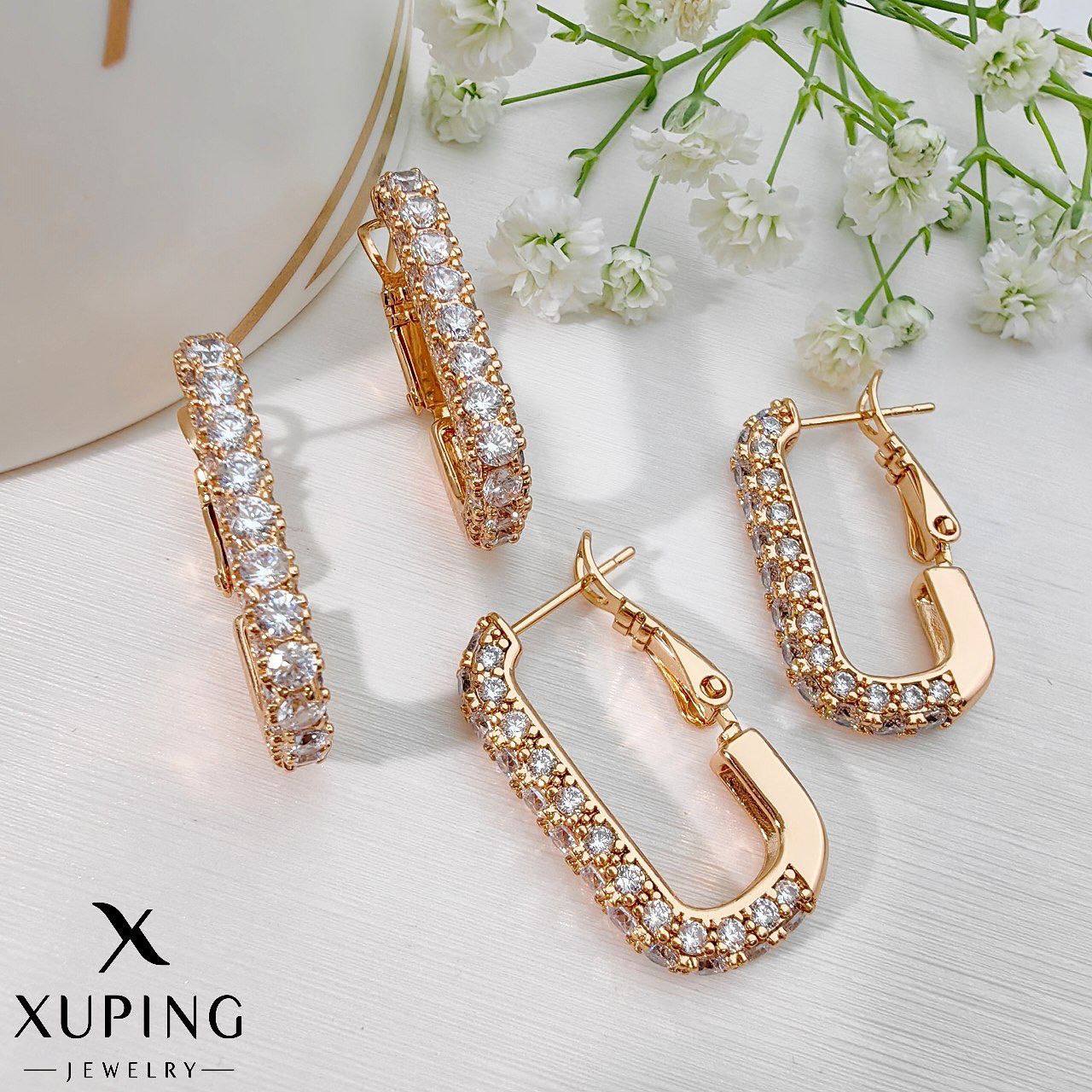 گوشواره ژوپینگ زنانه مستطیلی نگینی کد XG361
