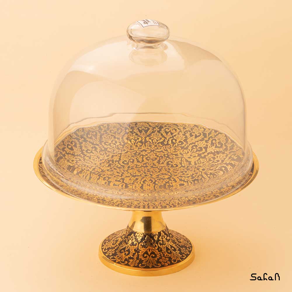 کیک خوری برنجی پایه دار طرح تاج