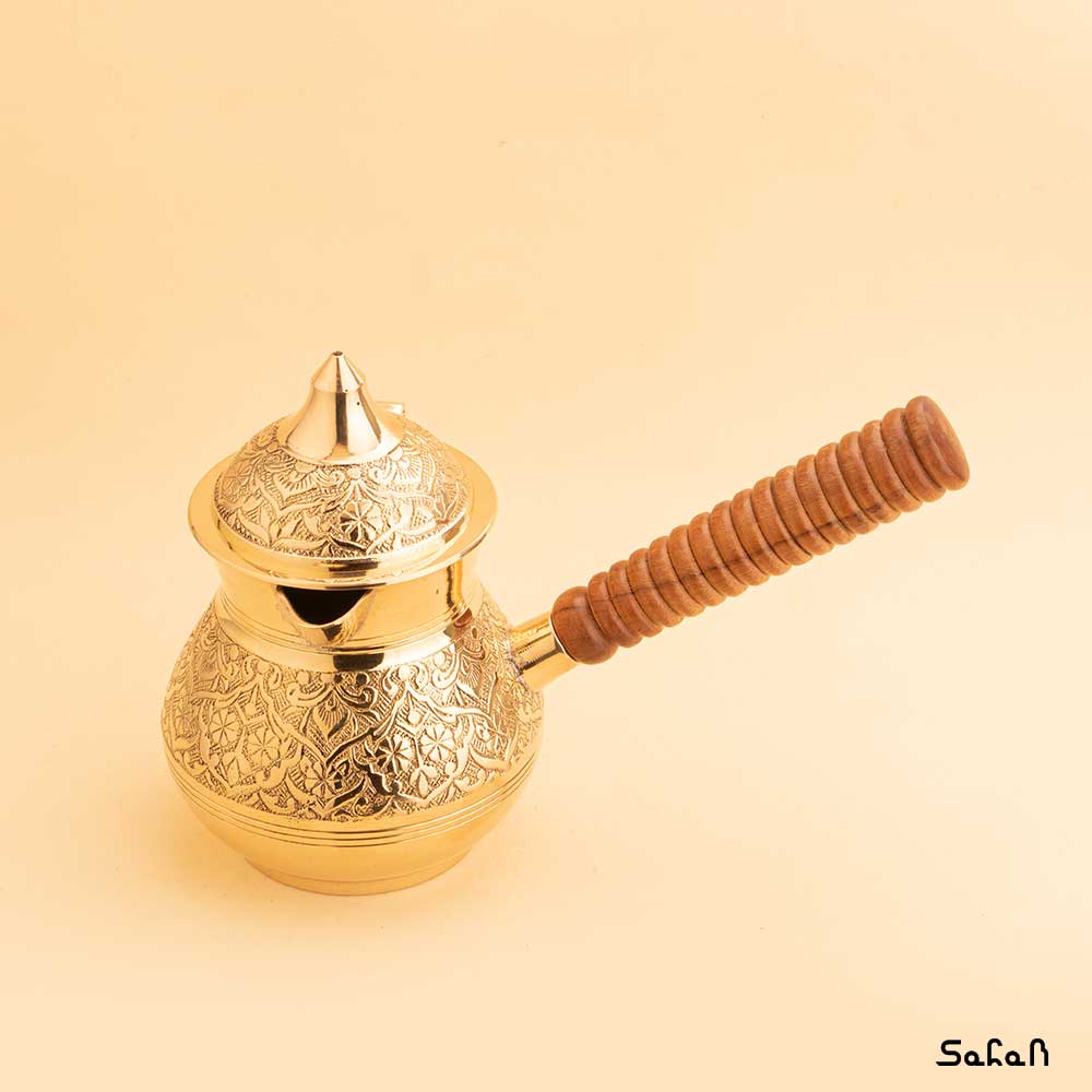 قهوه جوش برنجی طلایی در دار مدل شبنم سایز 2