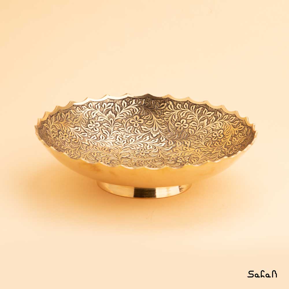 شیرینی خوری برنجی طلایی مدل گل ریز