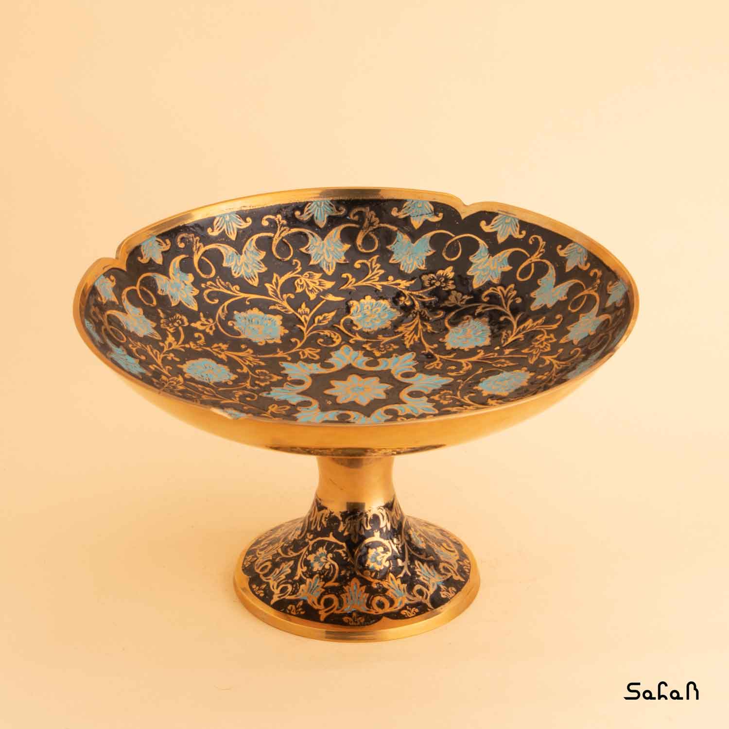 میوه خوری پایه دار برنجی میناکاری مدل سوسن