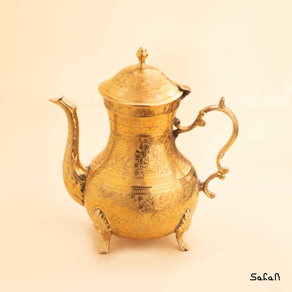 قوری برنجی طلایی قلم زنی