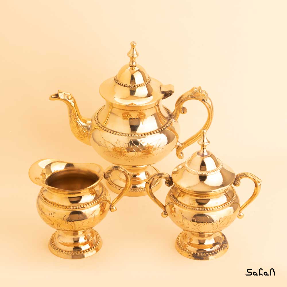 سرویس چایی خوری برنجی طلایی مدل تک گل