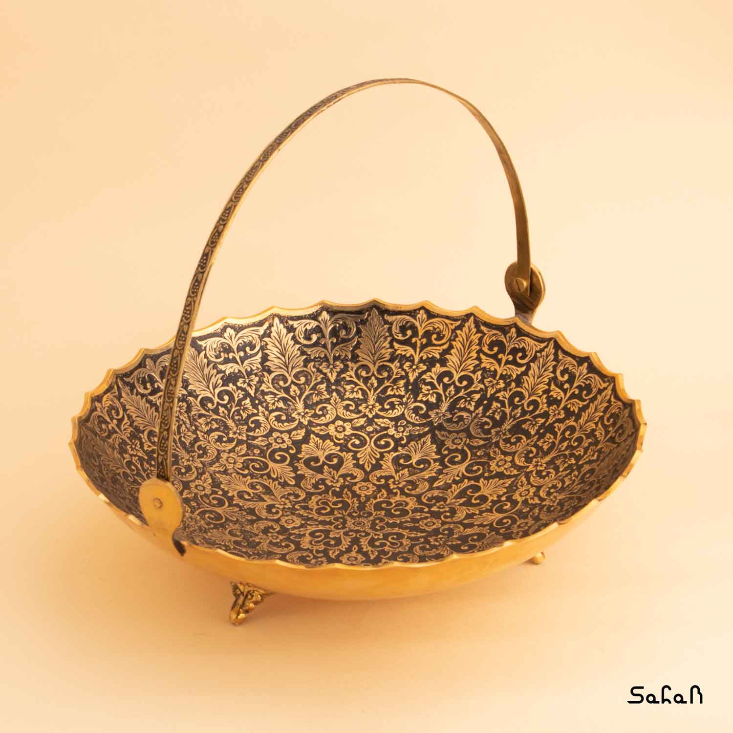 میوه خوری دسته دار برنجی میناکاری طرح تاج
