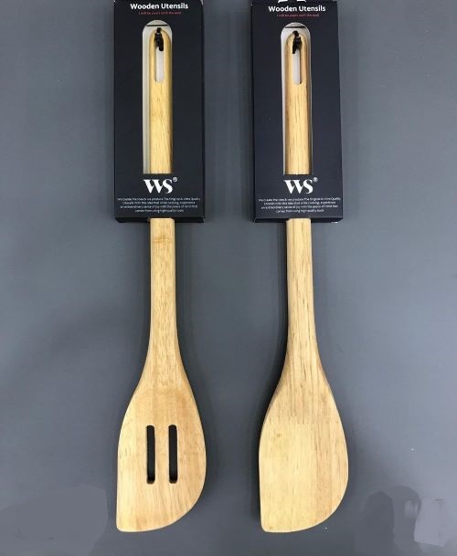 کفگیر چوبی لبه گرد ساده و شیاردار WS