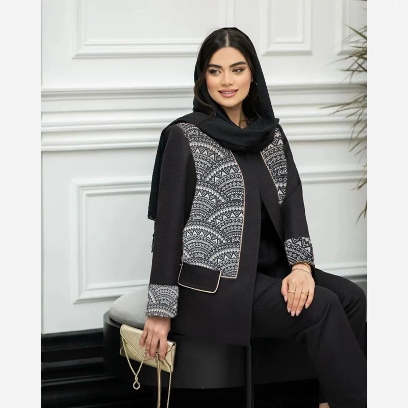 مانتو کتی زنانه (مجلسی) جلوی کت غزن خورده خرجکار هندی جنس کرپ مازراتی کجراه