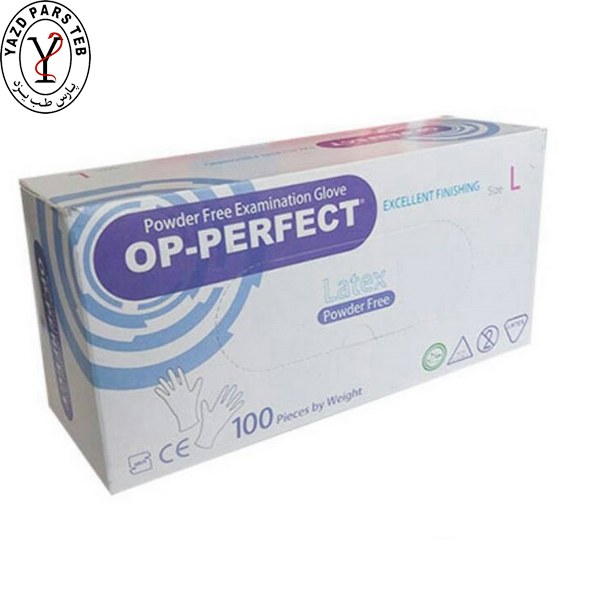 دستکش معاینه لاتکس بدون پودر OP-PF سایز بزرگ حریر