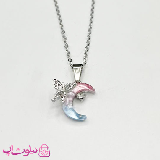 گردنبند دخترانه ظریف مدل ماه و پروانه رنگی کد 85