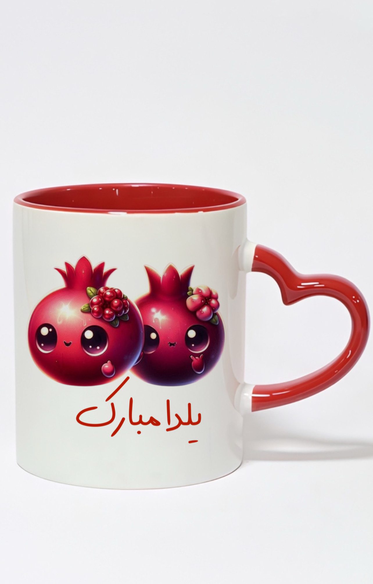 ماگ دسته قلبی رنگی طرح یلدا مبارک کد 10325