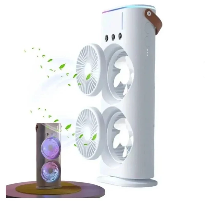 پنکه مه پاش دوقلو دارای دو فن با 3 سرعت پرتاب چرخشی ا Rechargeable fan with dual fans with 3 rotating throw speeds ضمانت