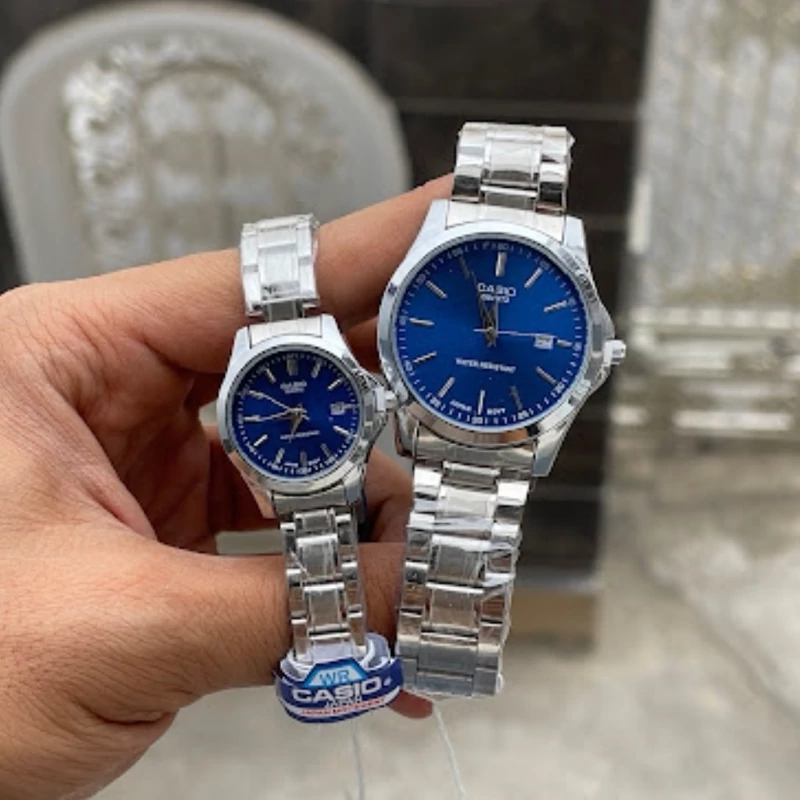 ساعت مچی ست زنانه مردانه کاسیو Casio نقره ای صفحه آبی