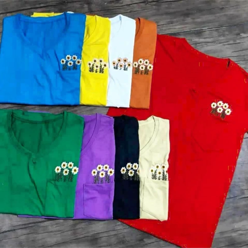 تیشرت جیب گلدوزی زنانه