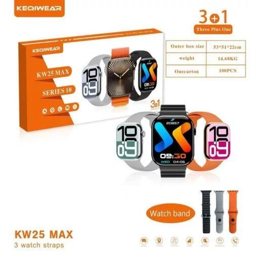 ساعت هوشمند سری 10 مدل KEQIWEAR KW25 MAX با 3 بند (گارانتی 6 ماهه)
