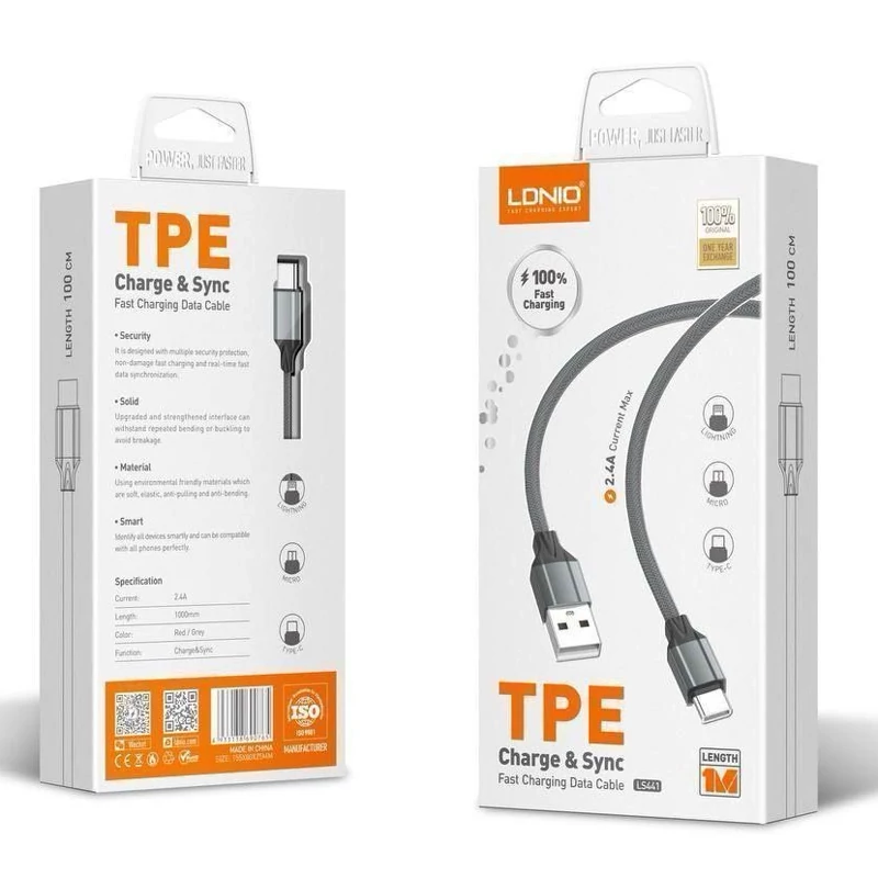 کابل شارژ الدینیو Ldnio مدل ls441 تایپ سی و میکرو اورجینال