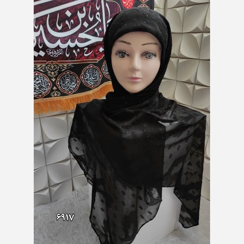 روسری حریر گل برجسته نگین دار