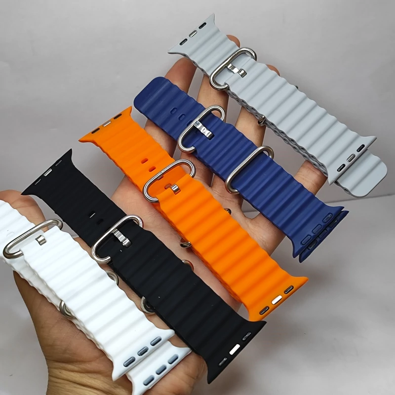 بند ساعت سیلیکونی مناسب انواع اسمارت واچ و اپل واچ با انعطاف پذیری بالا مناسب سایزهای 42و44و45و49 میلیمتر