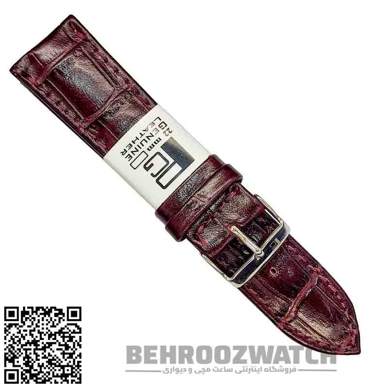 بند ساعت مچی مردانه چرم طبیعی PG طرح دار آلبالویی سایز 22