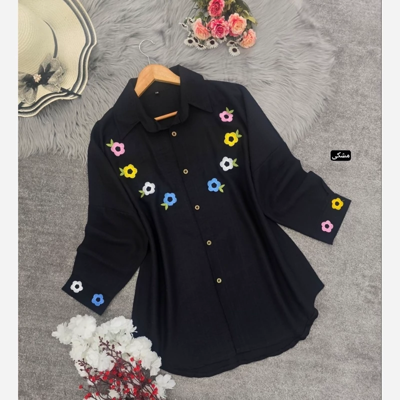 شومیز مانتویی زنانه کتان کریستال