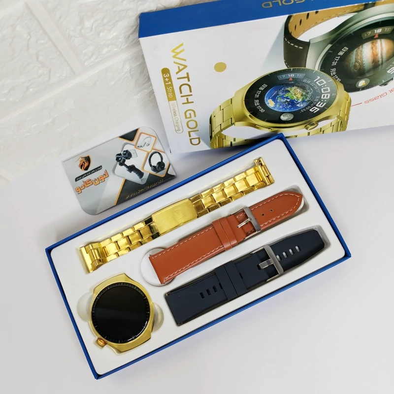ساعت هوشمند واچ گلد بند رولکس و چرمی WATCH GOLD (3 IN 1 ) اسمارت واچ مردانه هوشمند ساعت هوشمند گرد طلایی (پس کرایه)