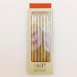 شمع تولد مدادی بلند طلایی بنفش (6 تایی)