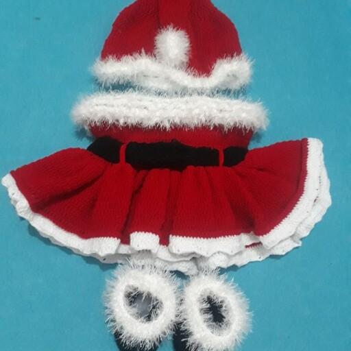 ست لباس بافتنی قرمز دخترانه سه ساله مدل لباس بابانوئل