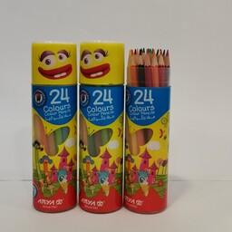 مداد رنگی 24 رنگ استوانه ای برند آریا
