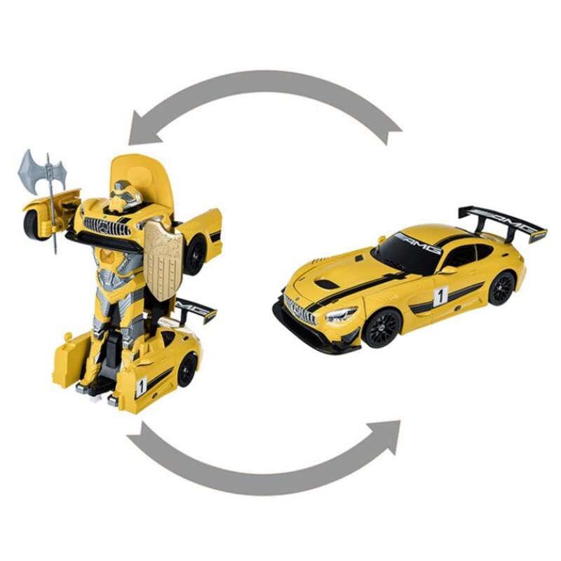 اسباب بازی - ماشین کنترلی - ترنسفورمر (تبدیل شونده) - مرسدس بنز AMG رنگ زرد - طول 35 سانتی متر - Mercedes Benz AMG