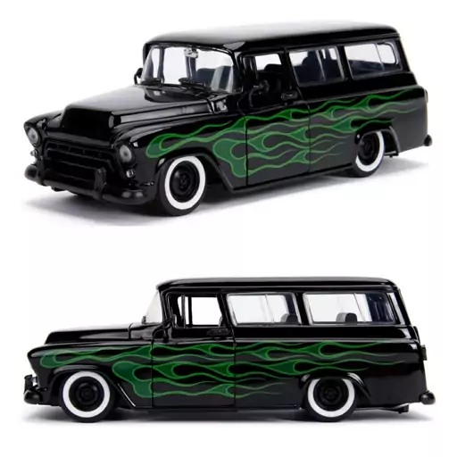 ماکت ماشین - شورلت سابربن 1957 - 1957 Chevy Suburban - مقیاس 1.24 برند جادا Jada مشکی - فلزی - فول بازشو + تجهیزات اضافی