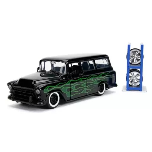 ماکت ماشین - شورلت سابربن 1957 - 1957 Chevy Suburban - مقیاس 1.24 برند جادا Jada مشکی - فلزی - فول بازشو + تجهیزات اضافی