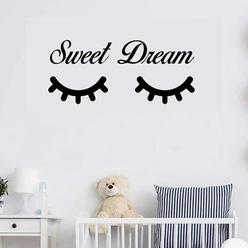 استیکر چوبی پلک چشم به همراه متن sweet dream برای دکوراسیون اتاق کودک و اتاق خواب