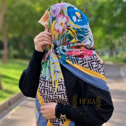 روسری نخی اعلا طرح فندی ترکیبی با باغ و گل و پلنگی، ایستایی عالی