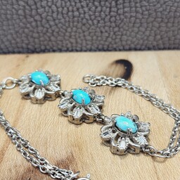 دستبند نقره زیبا زنانه با نگین های فیروزه اصل و نعدنی زیبا 