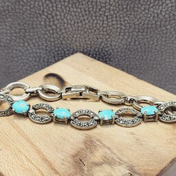 دستبند نقره زیبا زنانه با نگین های فیروزه اصل و معدنی زیبا 