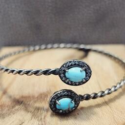 دستبند نقره زیبا زنانه با نگین های فیروزه نیشابوری اصل و معدنی زیبا 