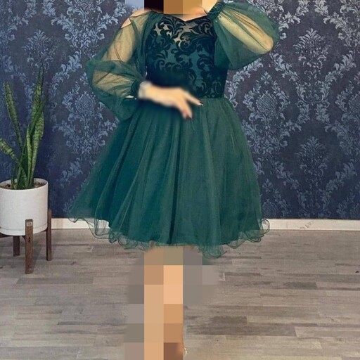 لباس مجلسی عروسکی دخترانه بالاتنه مخمل فلوک برجسته دامن دو لایه تور و آستر در سه رنگ ارسال رایگان