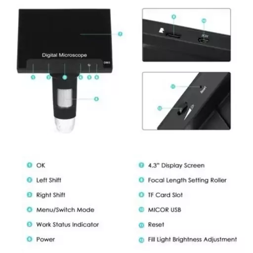 میکروسکوپ دیجیتال 1000X Portable Digital Microscope دارای نمایشگر 4.3 اینچی مدل DM4

