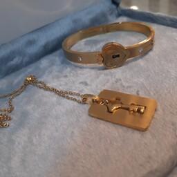 ست دستبند و گردنبند قفل و کلید طلایی (دخترو پسر،دوستی)