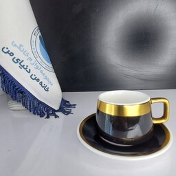 فنجان قهوه خوری چینی لب طلا 6 تایی مشکی